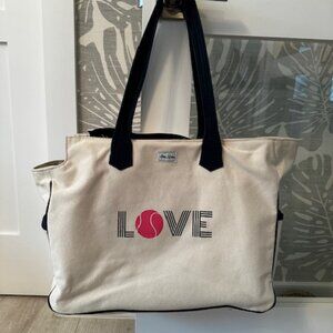 Ame & Lulu "LOVE" Natural and Navy Canvas Tennis Bag